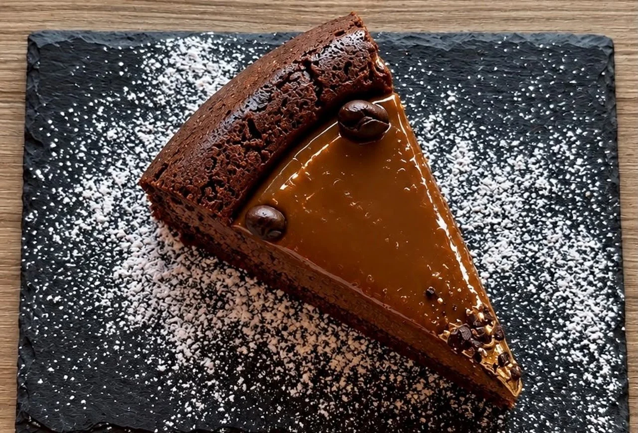 Una fetta di torta al cioccolato